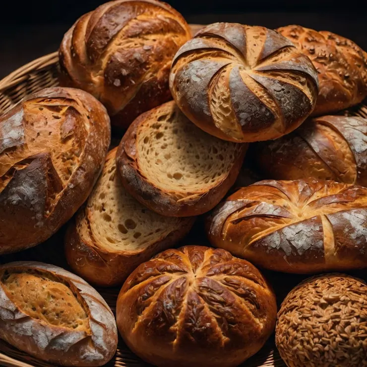 Cliente feliz comprando en panadería de pueblo